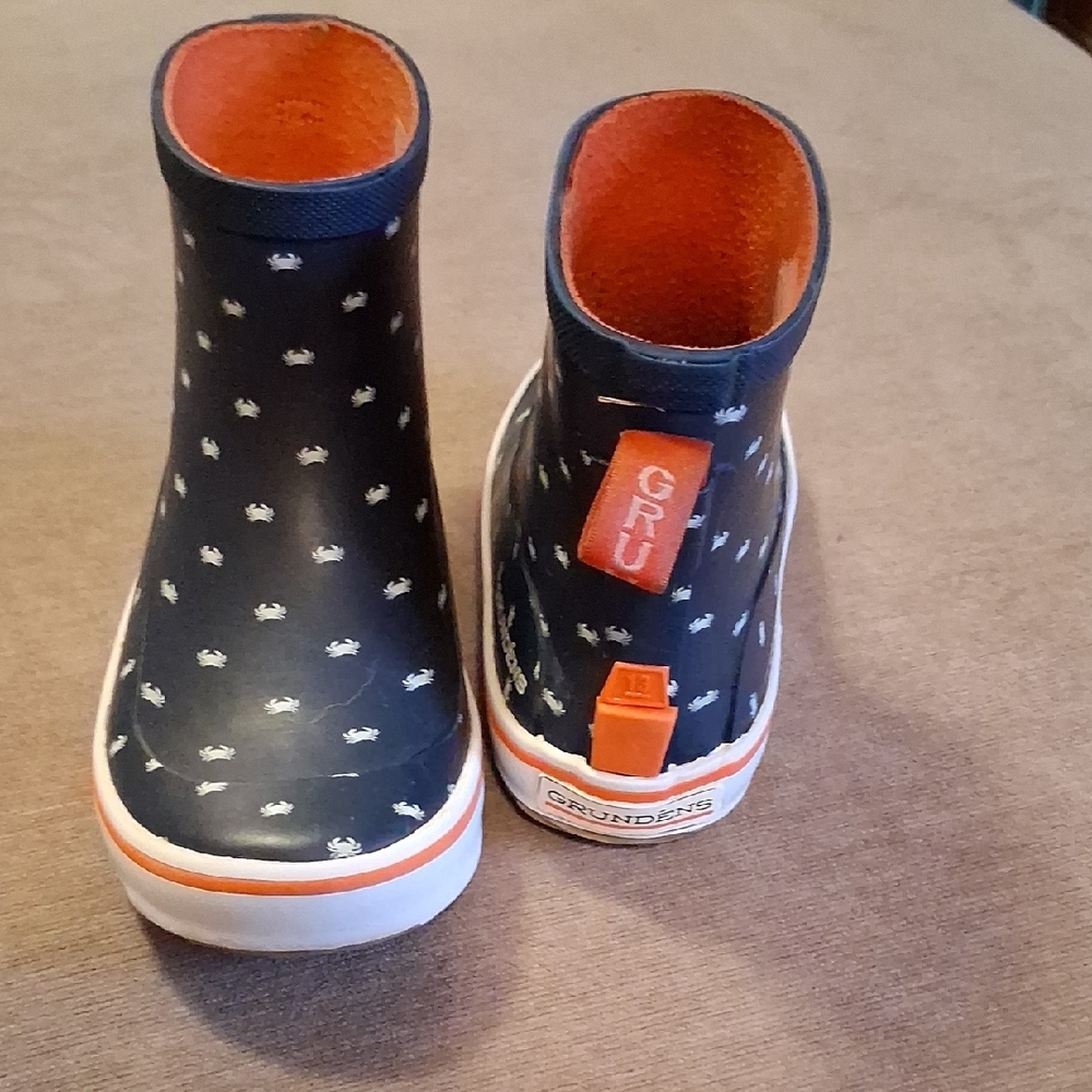 Kids Navy and Orange Rain Boots